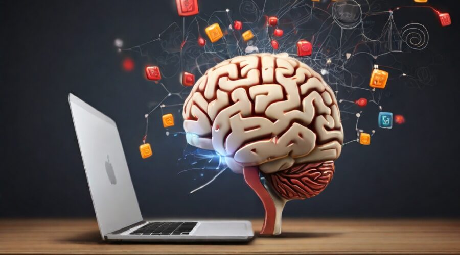 imagem: um cérebro em frente ao computador